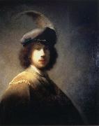 REMBRANDT Harmenszoon van Rijn Self-Portrait with Plumed Beret oil painting on canvas